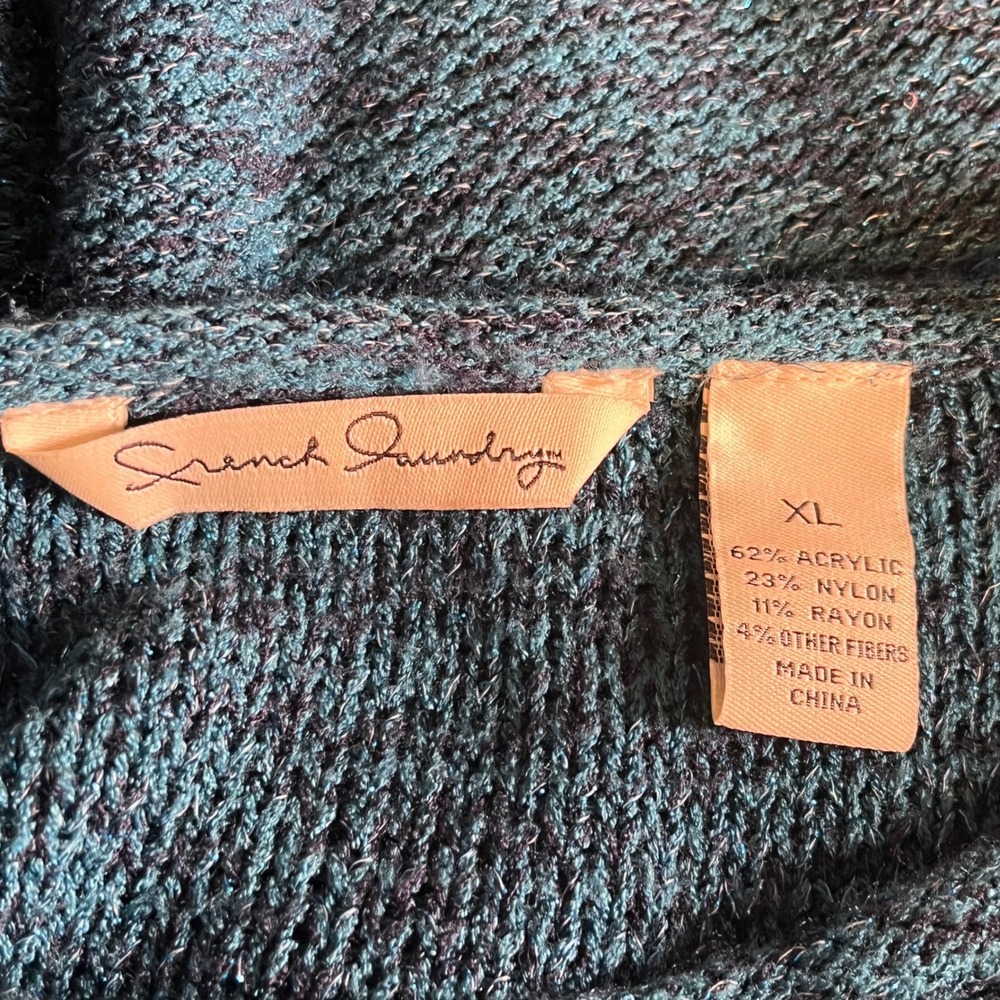 French Laundry Teal Speckled Knit Sweater Stretch Pullover Scoop Neck Size XL - Picture 5 of 5